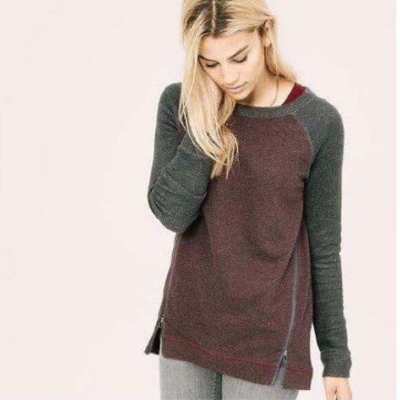 Lou & Grey Women's XS Side Zip Striped Colorblock Pullover Sweatshirt - Picture 2 of 8